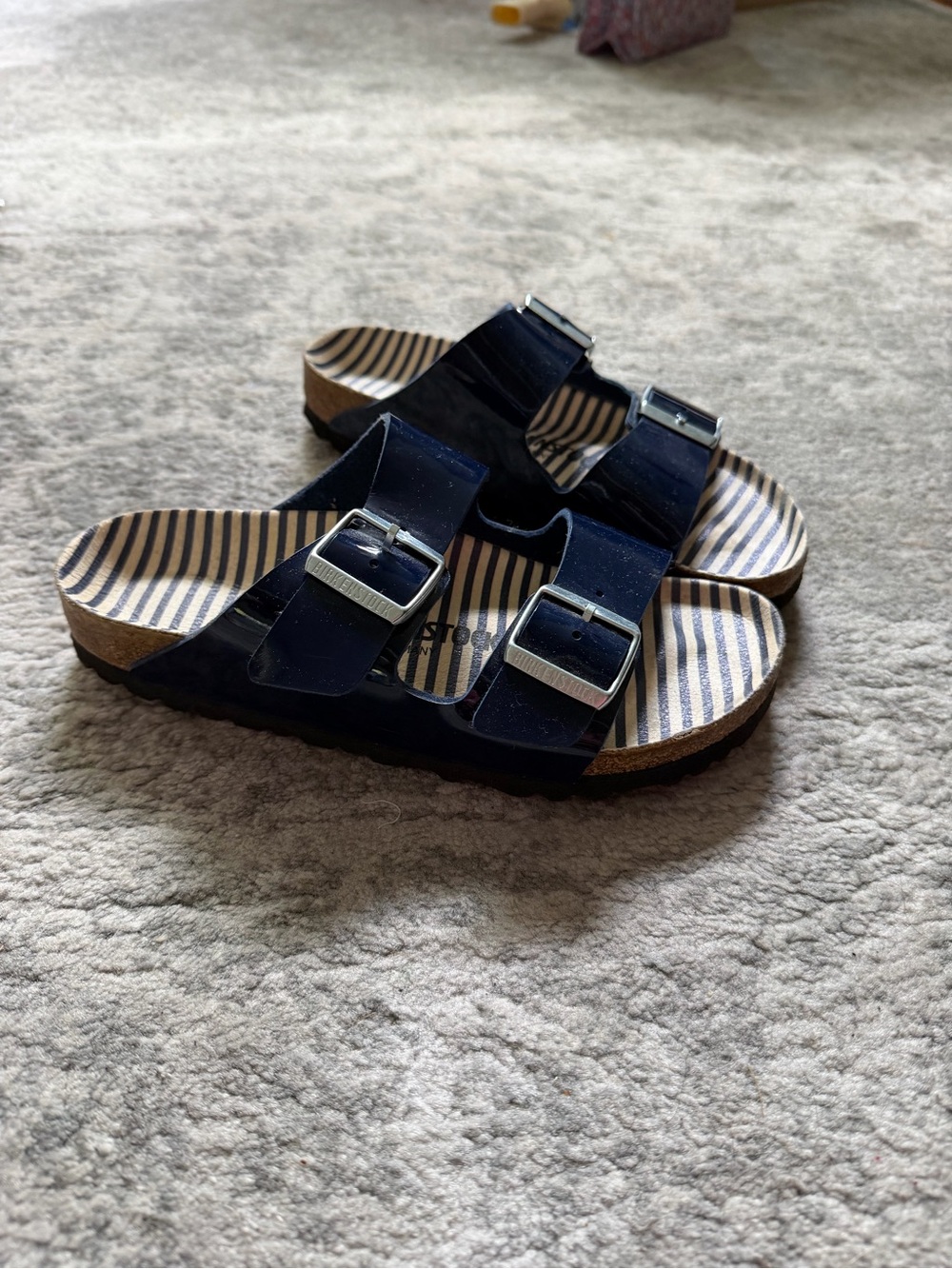 Women’s Navy Leather Birkenstock Sandals Sz 37